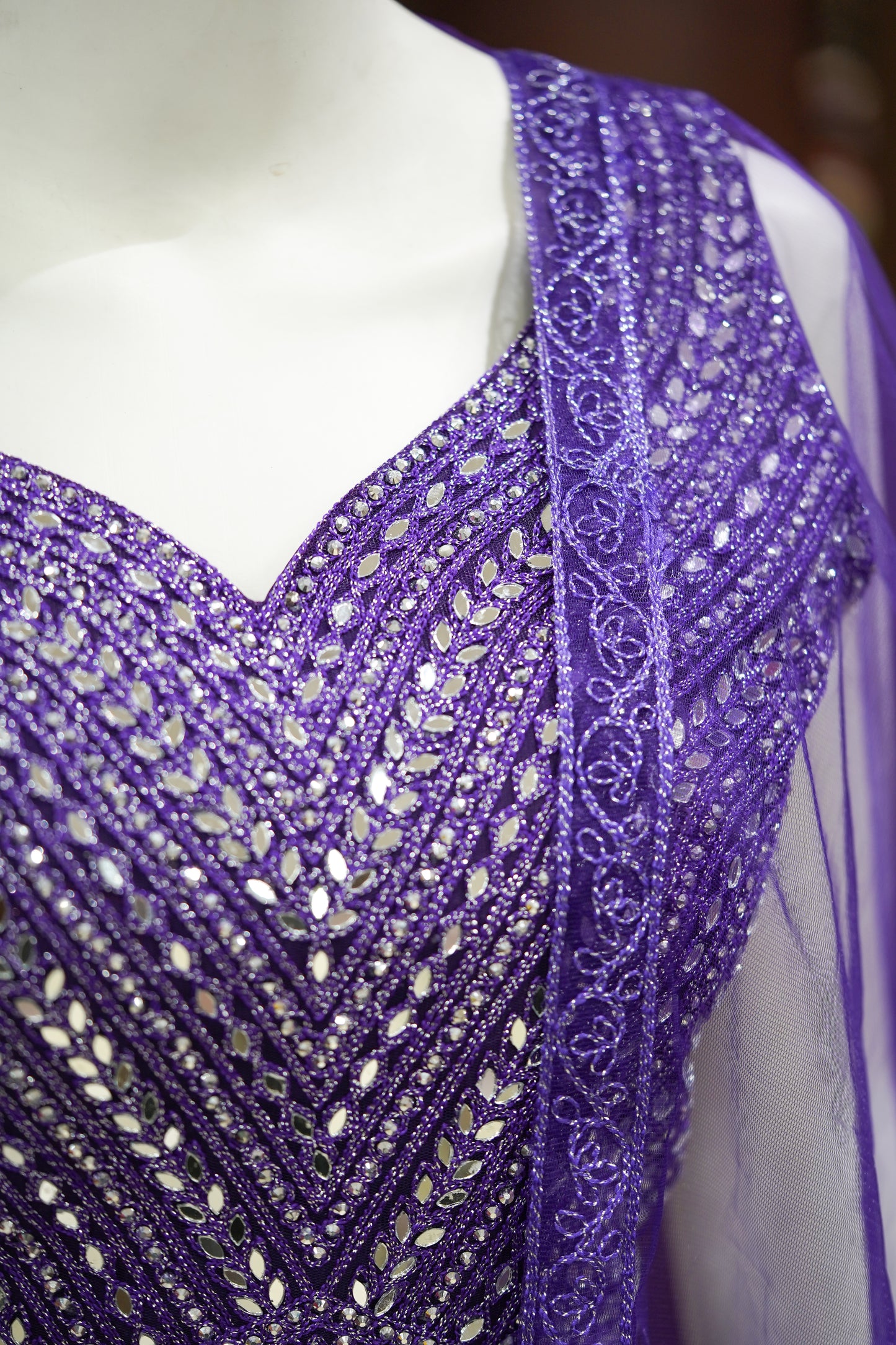 Blue stonework net lehenga
