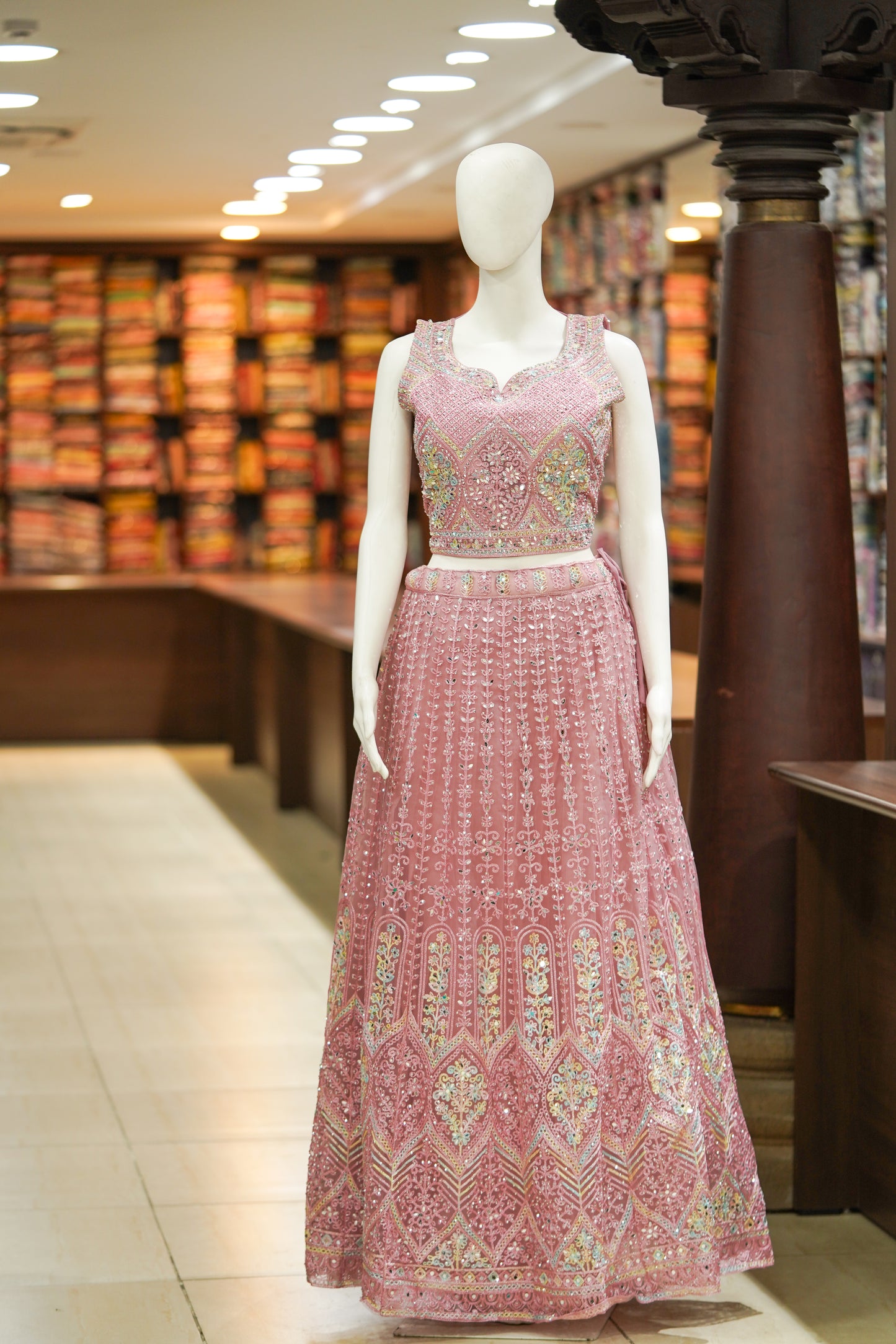 Pink stonework lehenga