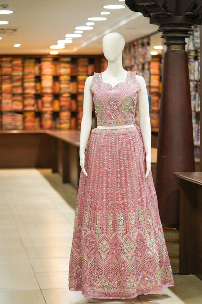 Pink stonework lehenga