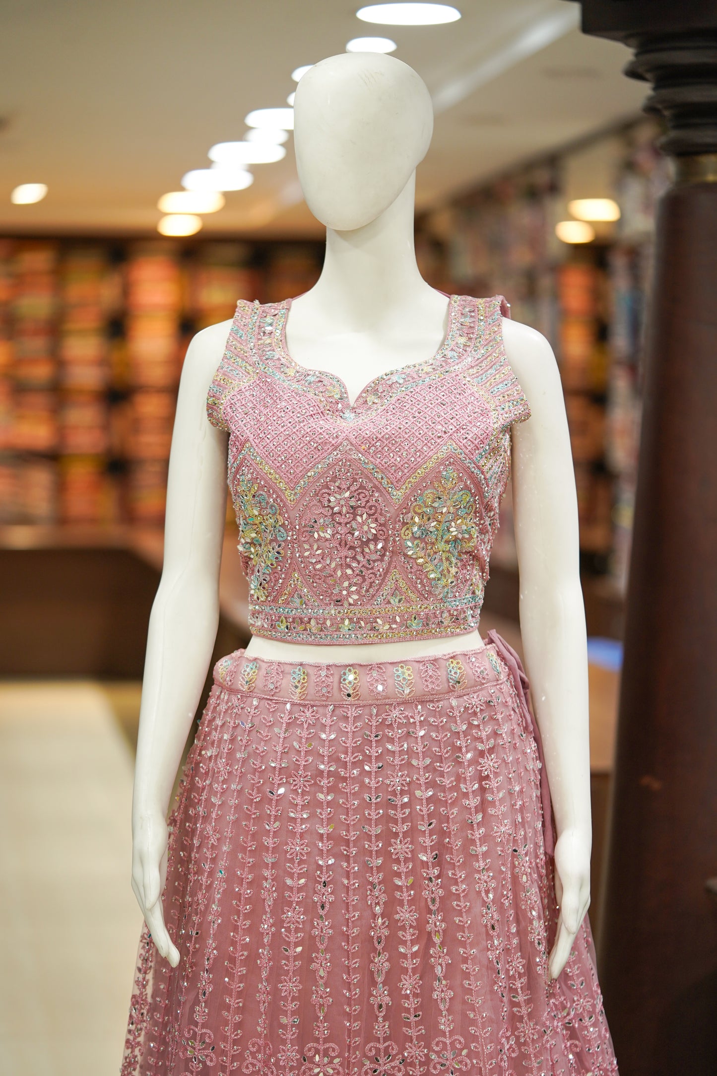 Pink stonework lehenga