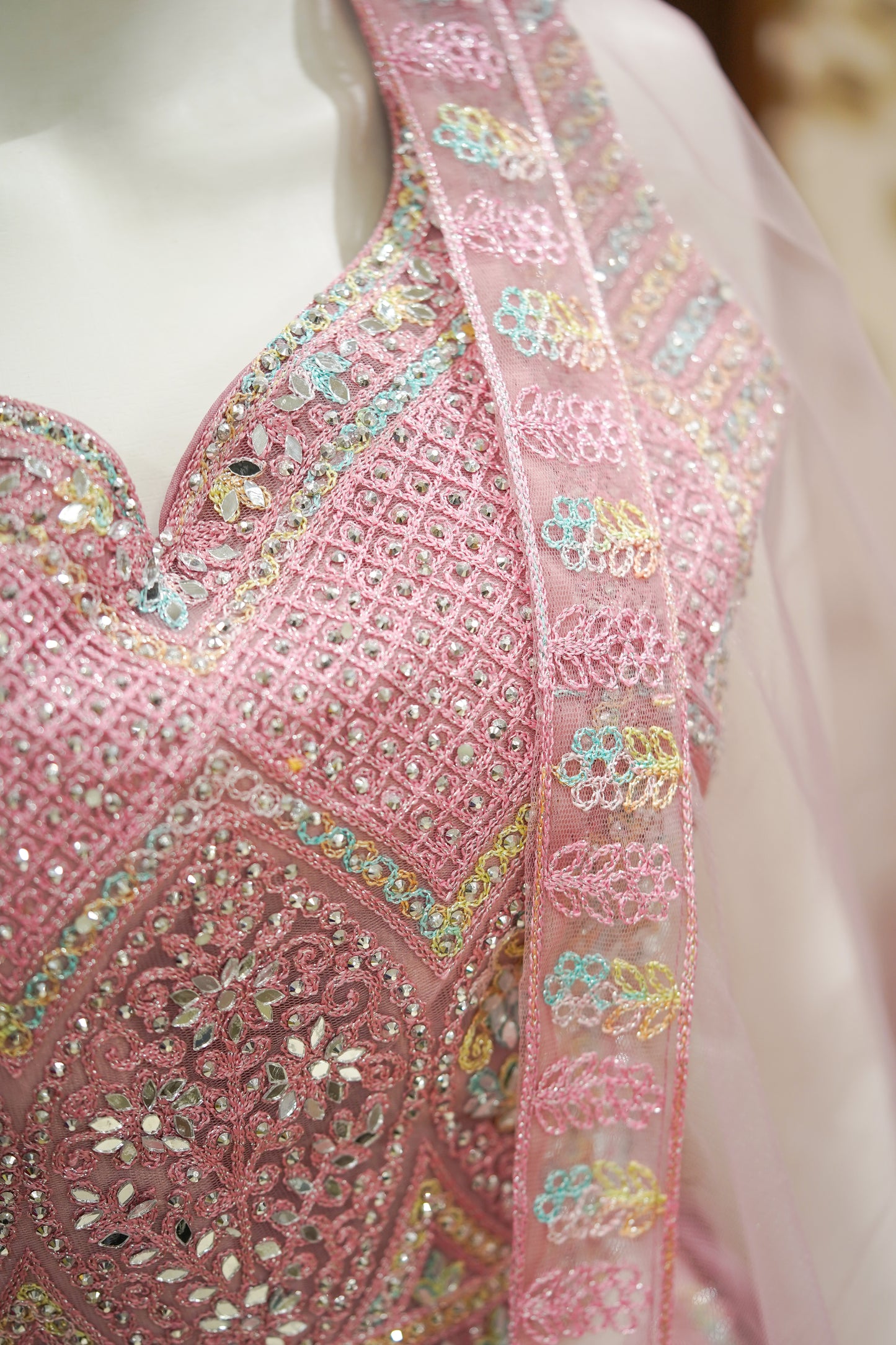 Pink stonework lehenga