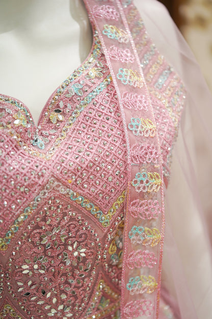 Pink stonework lehenga
