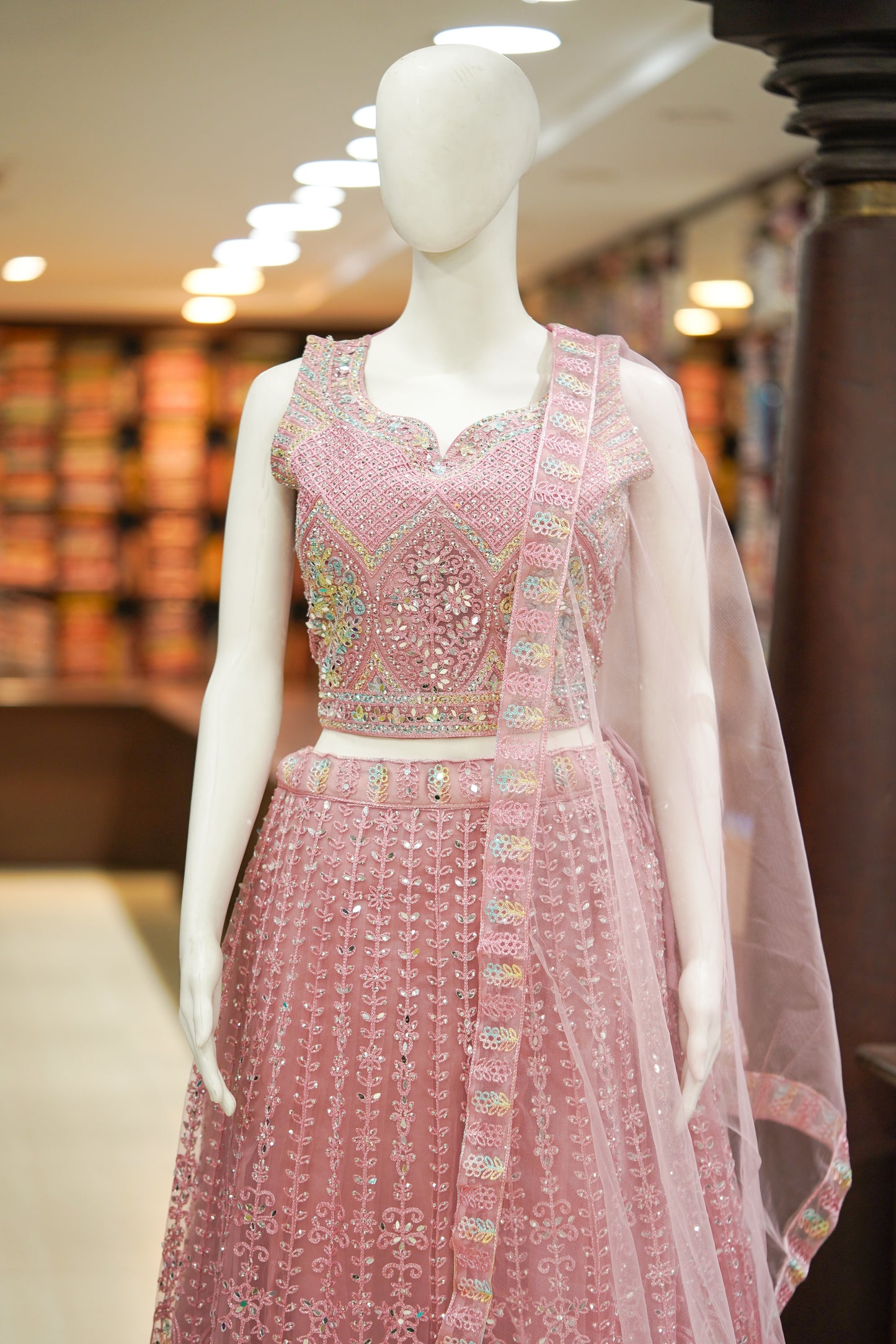 Pink stonework lehenga