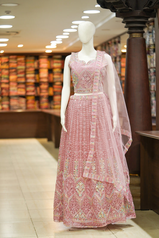 Pink stonework lehenga