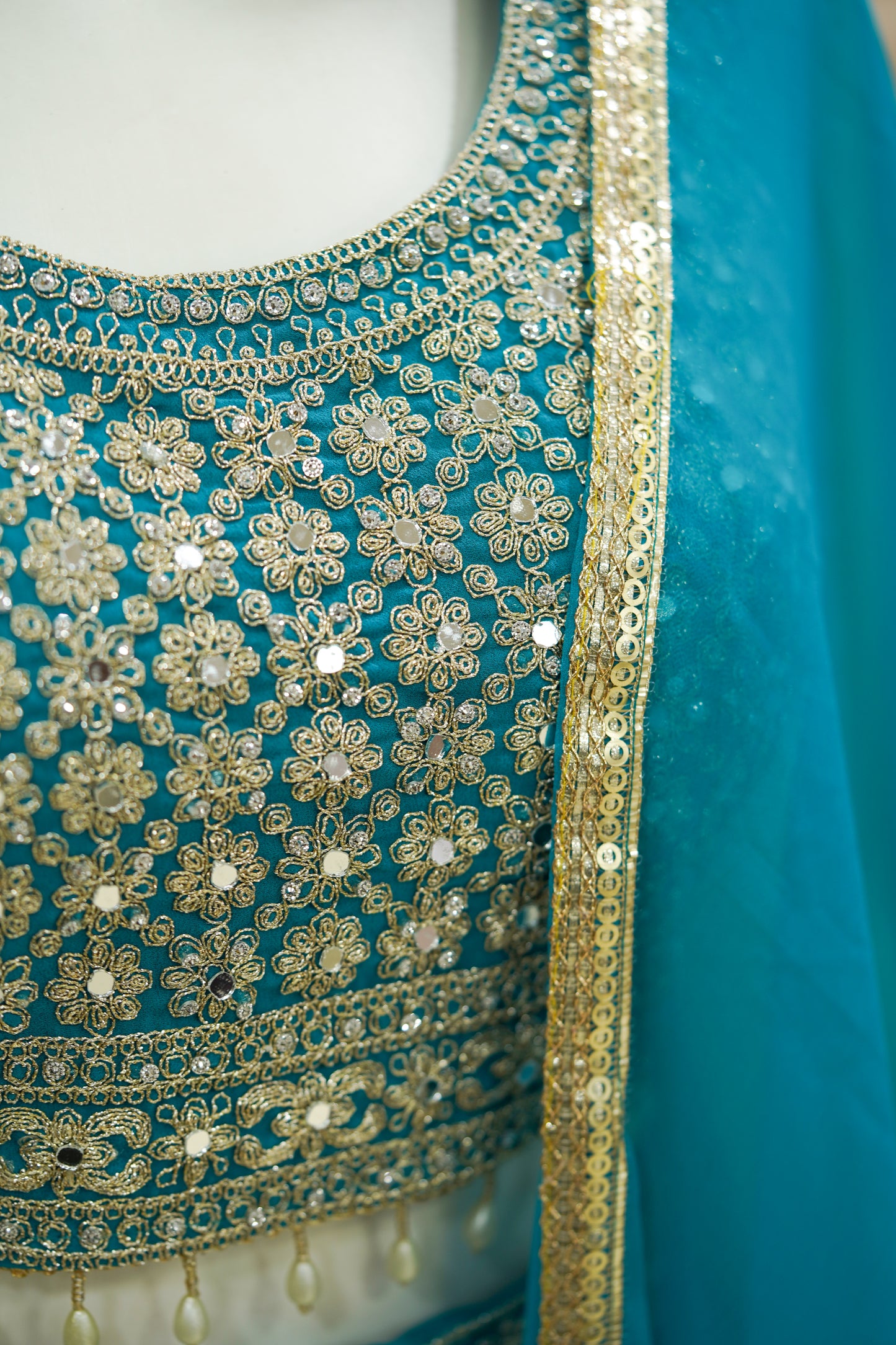 Blue stonework lehenga choli