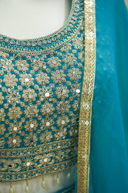 Blue stonework lehenga choli