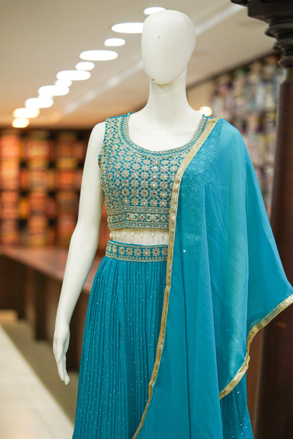 Blue stonework lehenga choli
