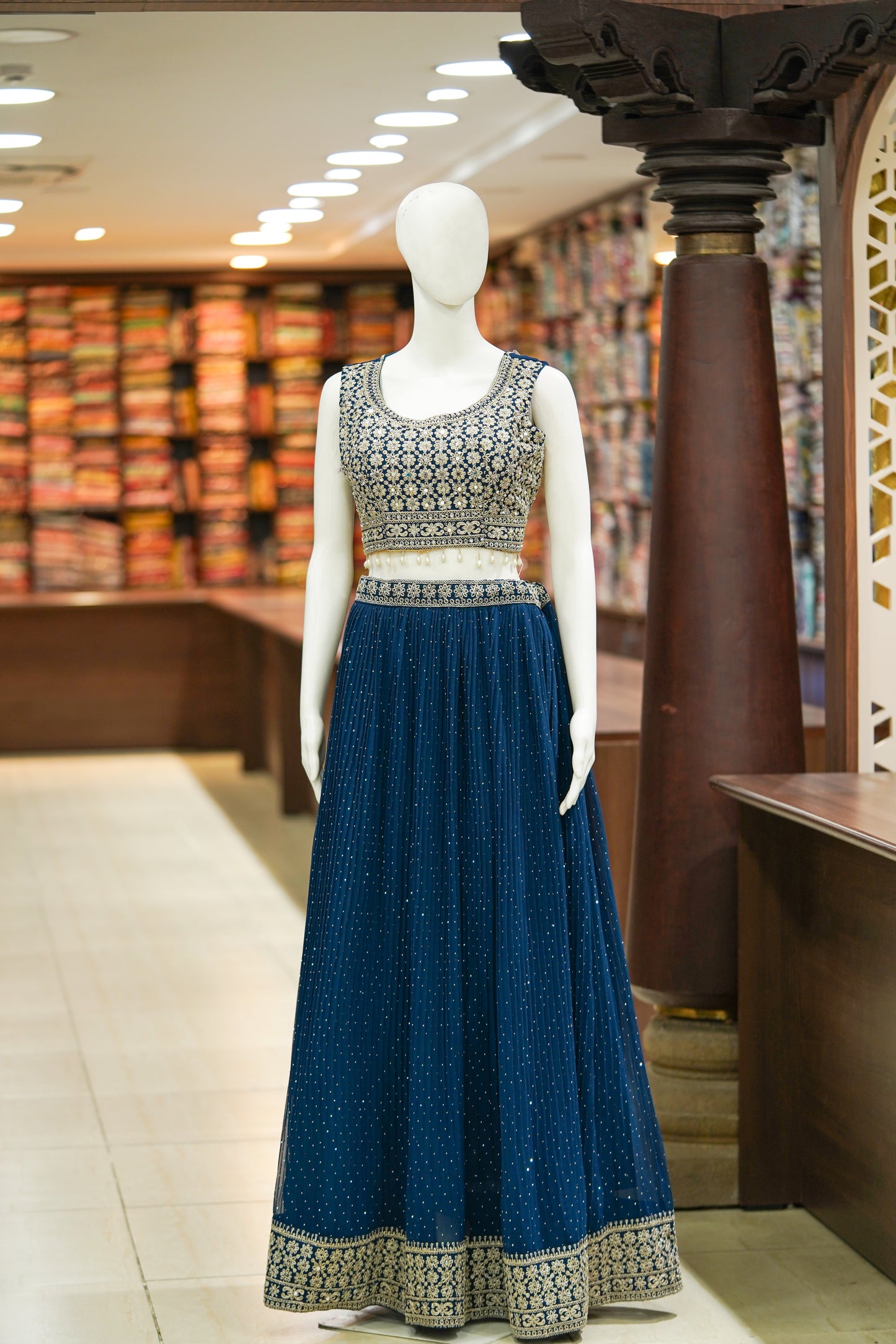 Blue stonework lehenga