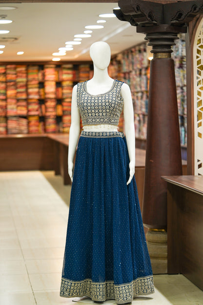 Blue stonework lehenga