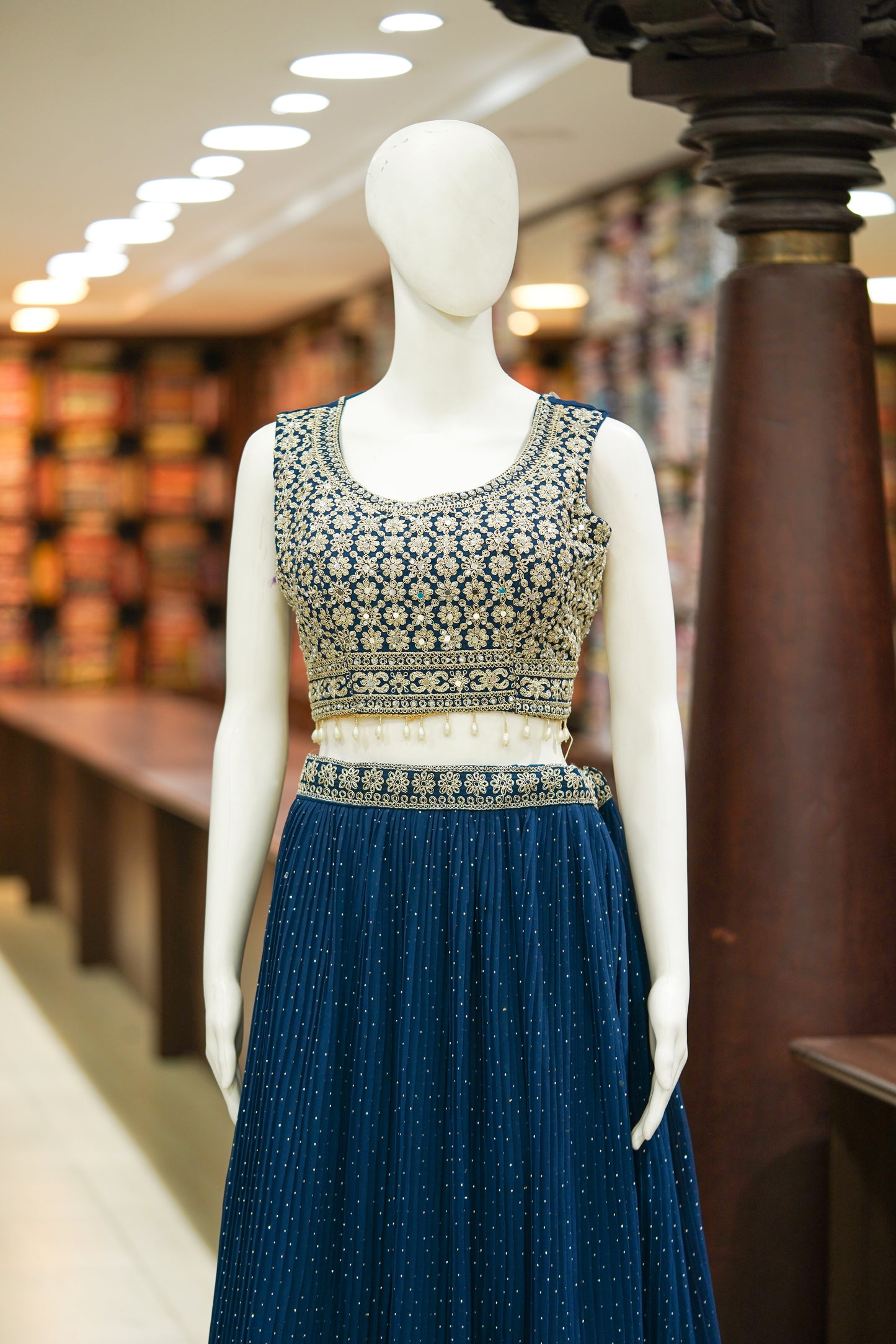 Blue stonework lehenga