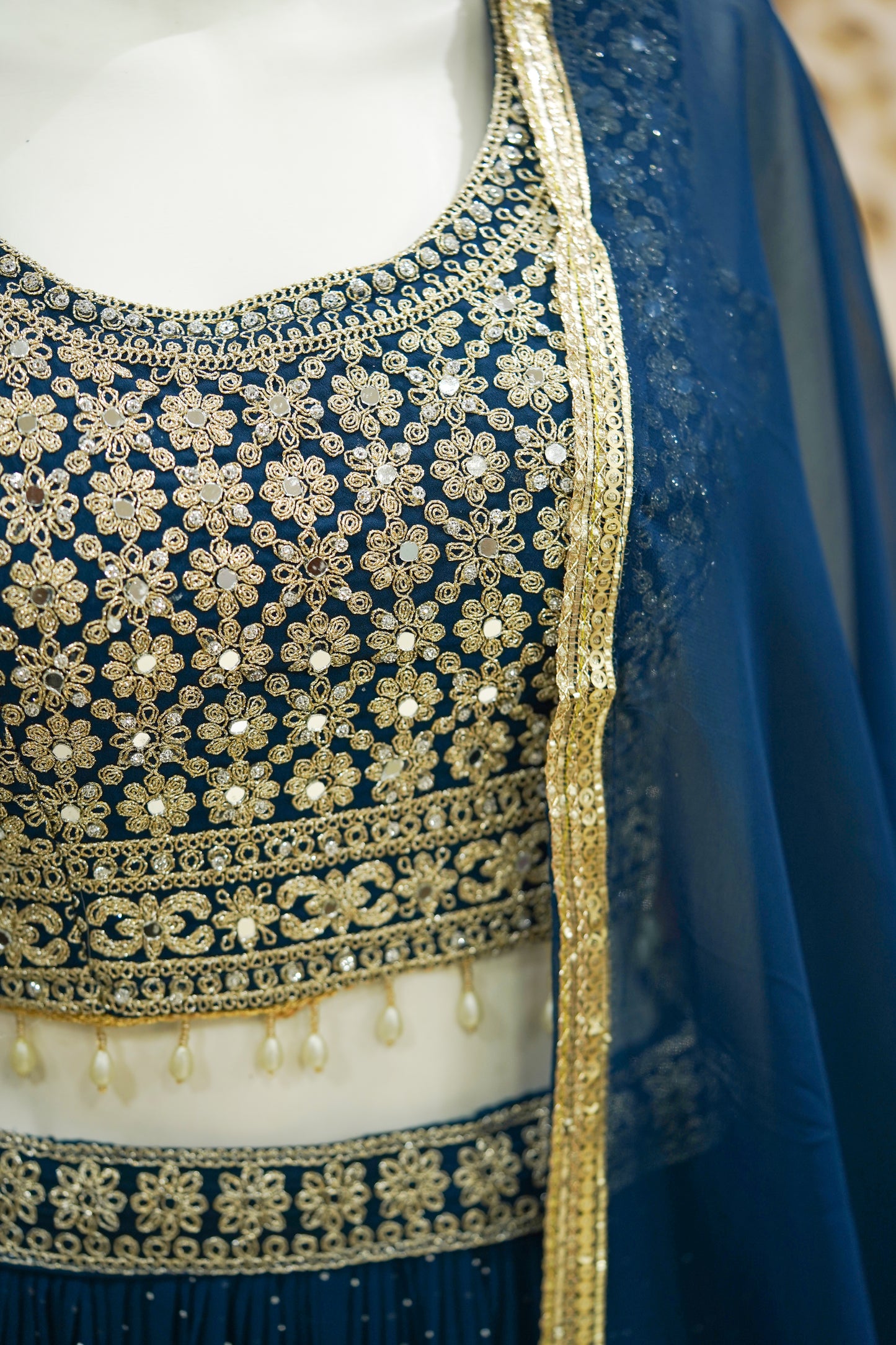 Blue stonework lehenga
