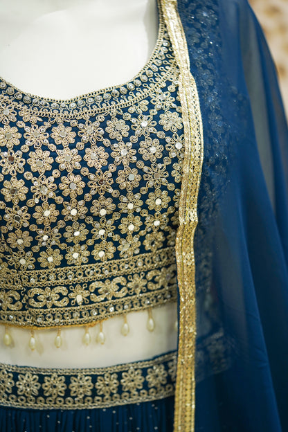 Blue stonework lehenga