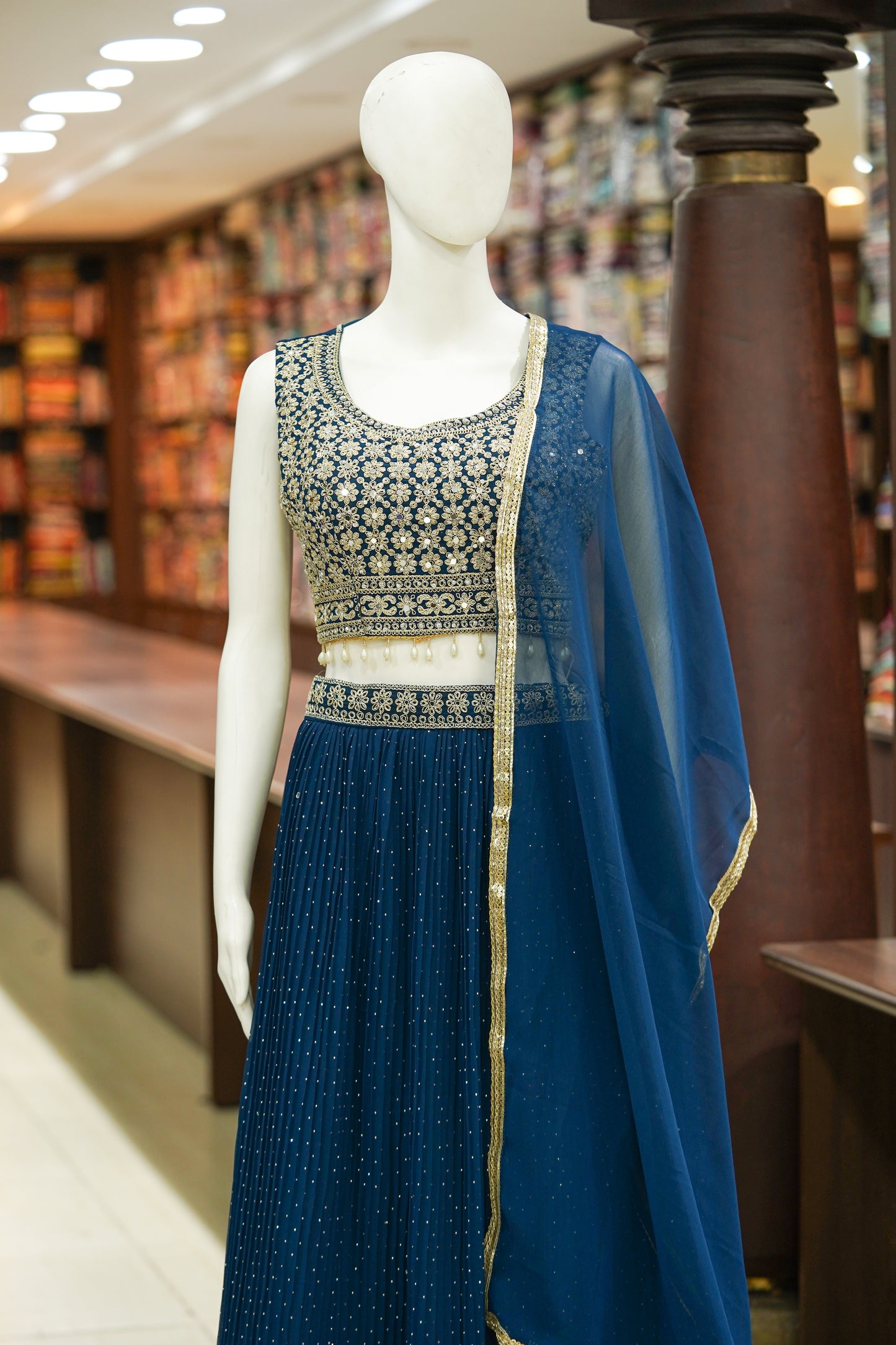 Blue stonework lehenga