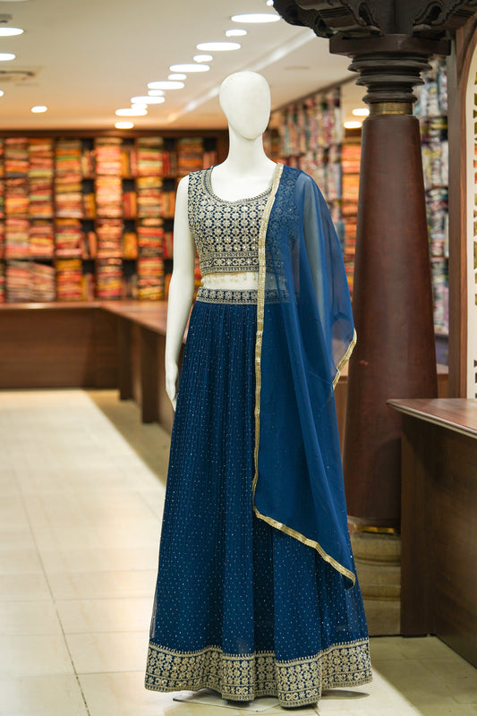 Blue stonework lehenga