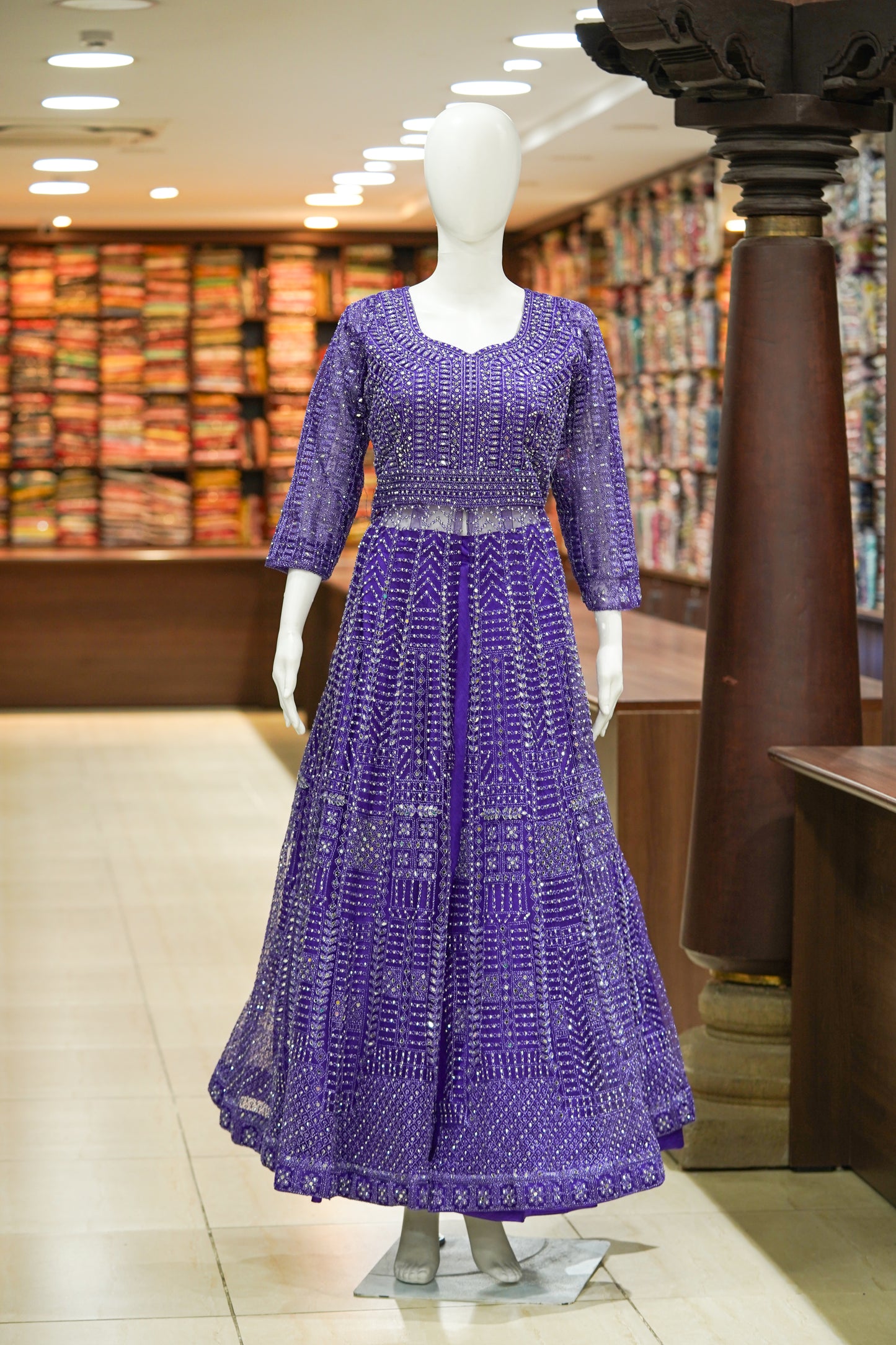 Violet stonework lehenga