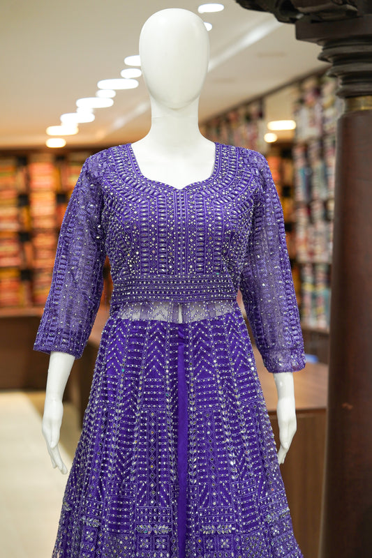 Violet stonework lehenga