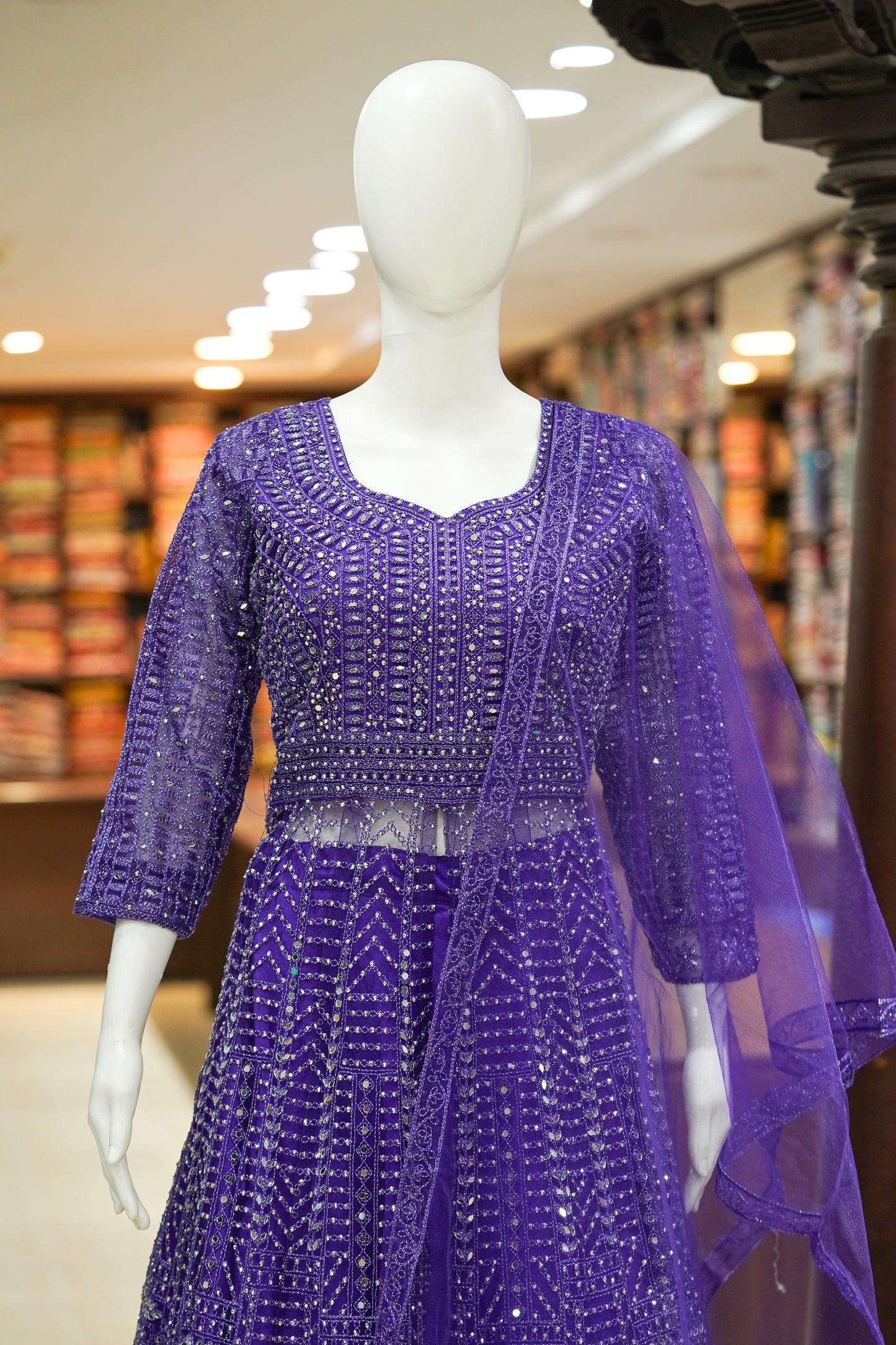 Violet stonework lehenga