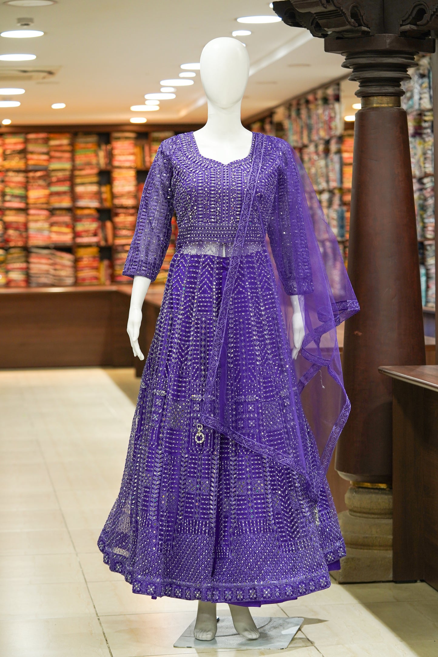 Violet stonework lehenga