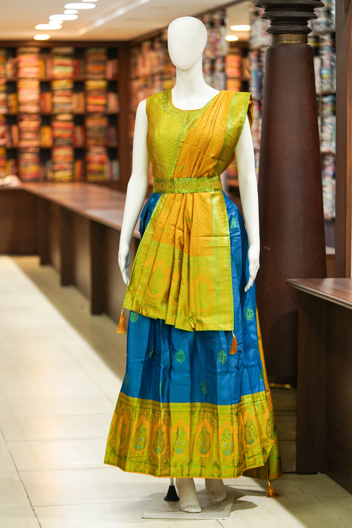 Blue pattu Long gown