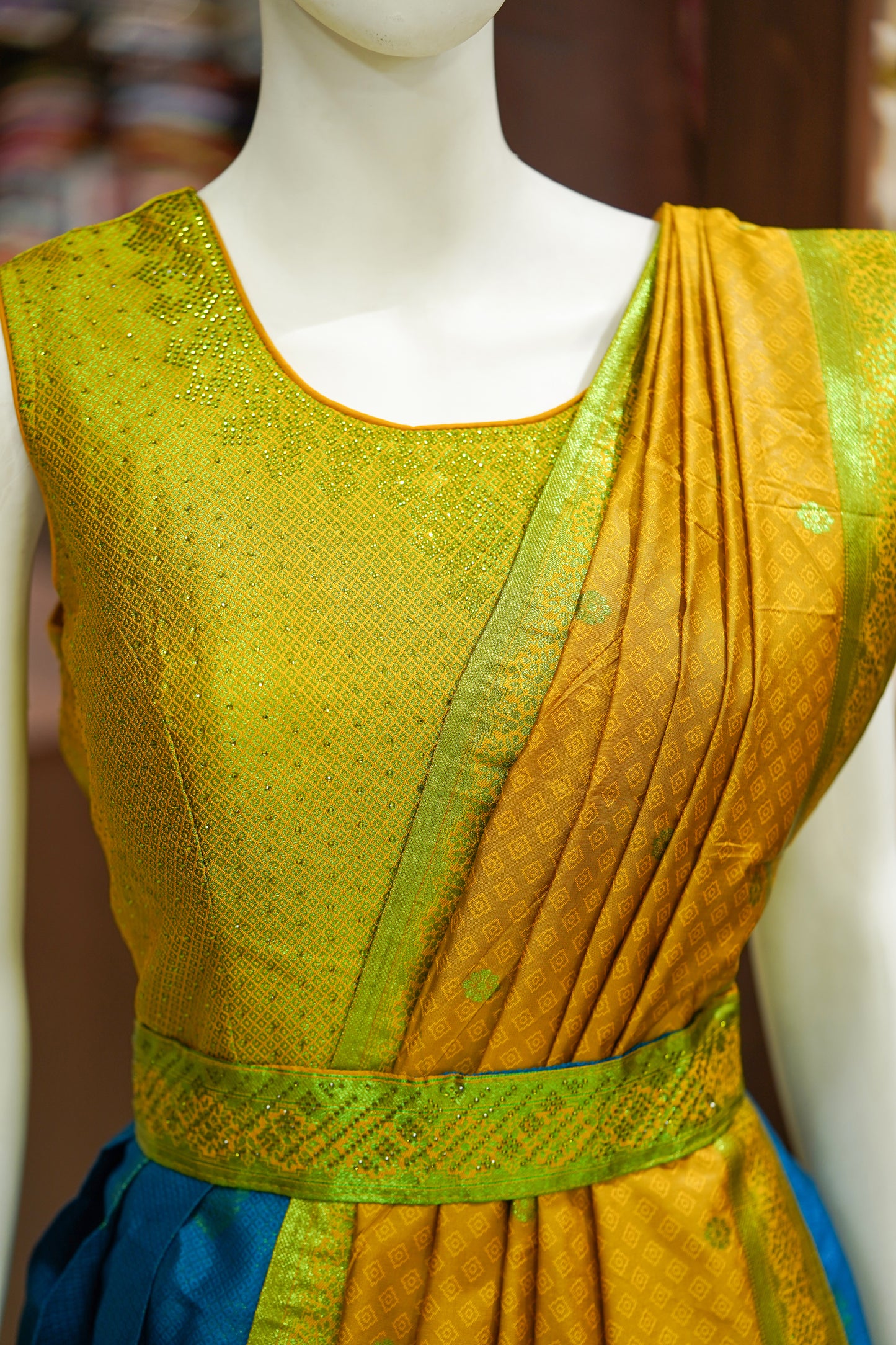 Blue pattu Long gown