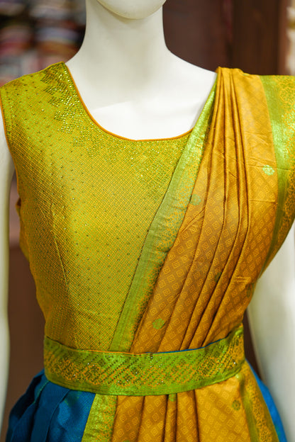 Blue pattu Long gown
