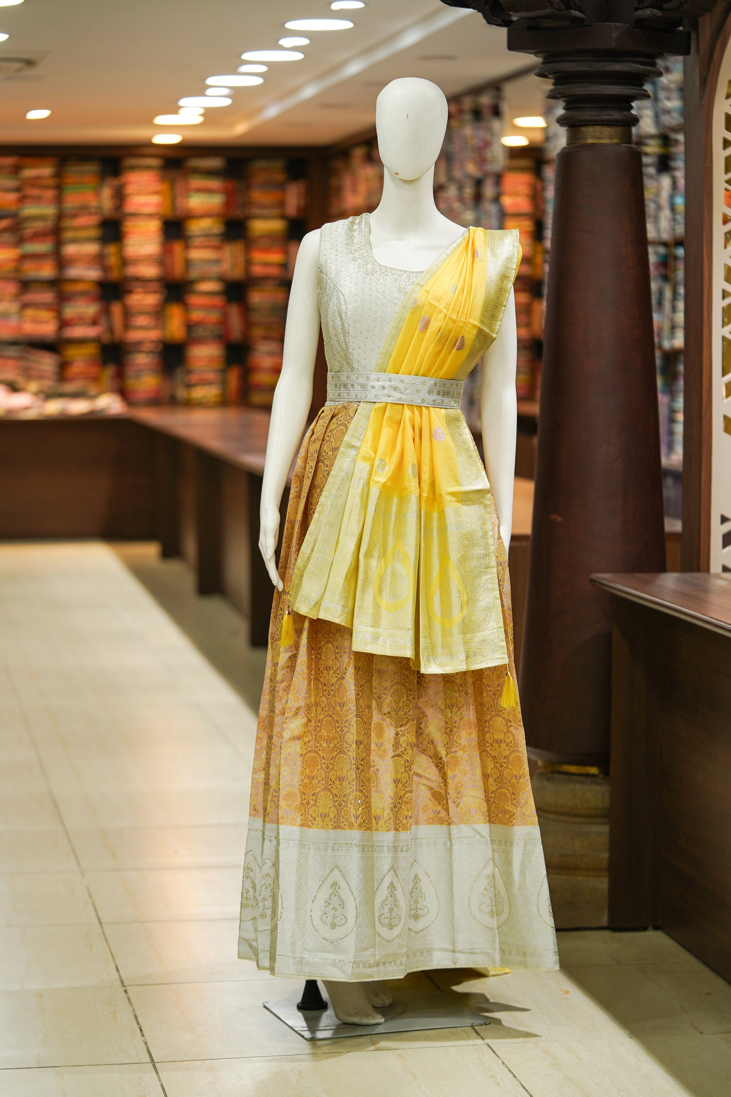 Yellow pattu long gown