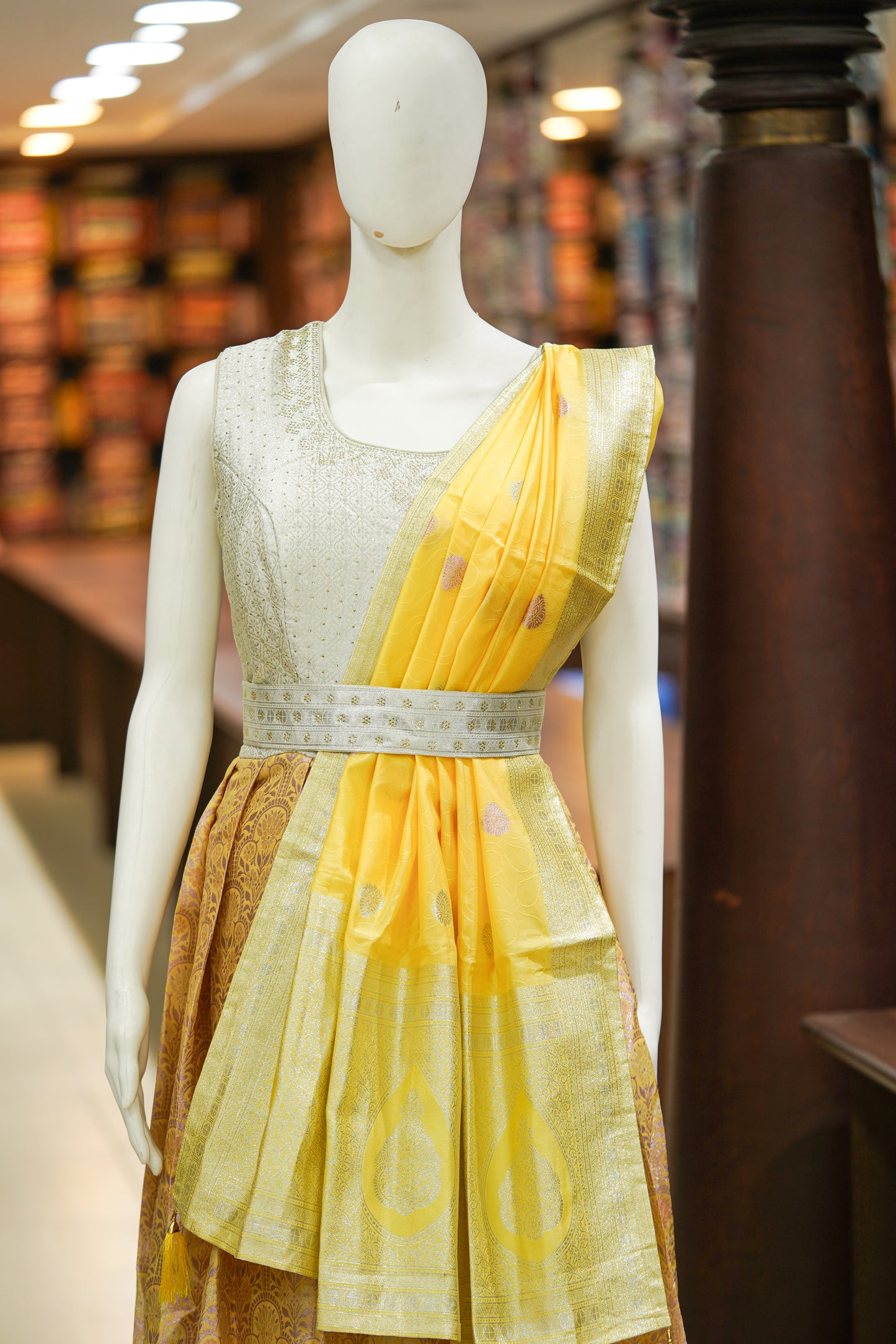 Yellow pattu long gown