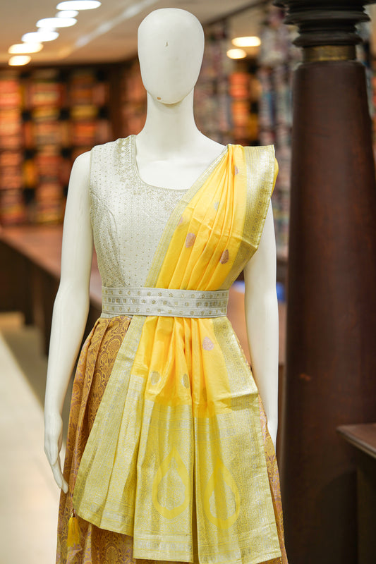 Yellow pattu long gown