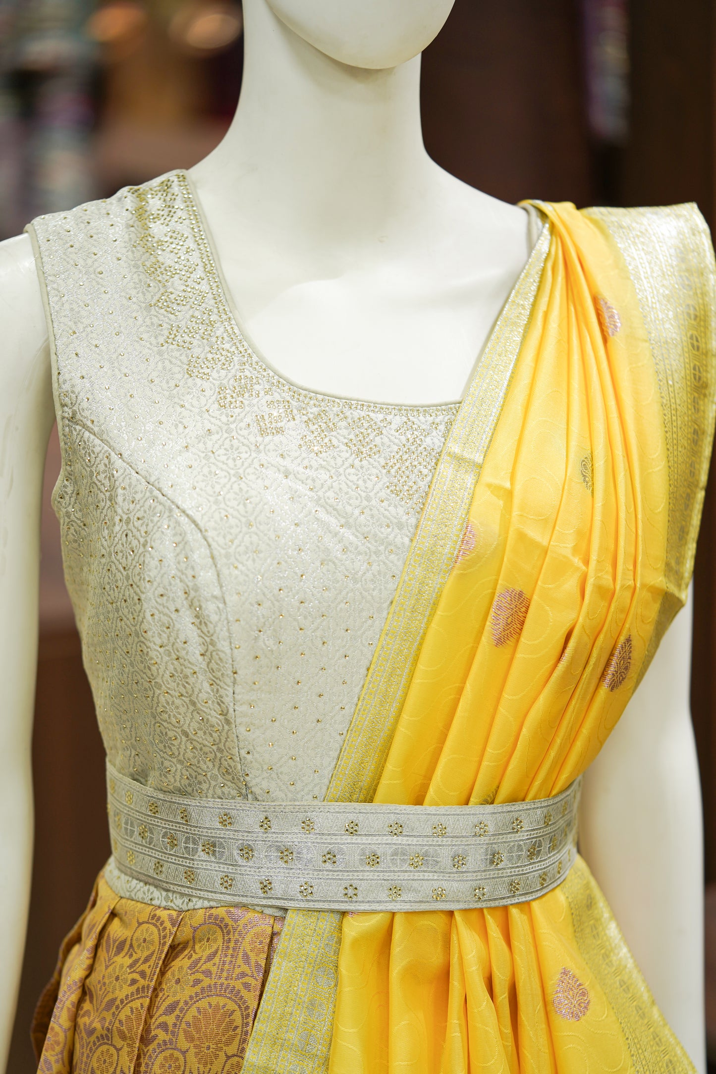 Yellow pattu long gown