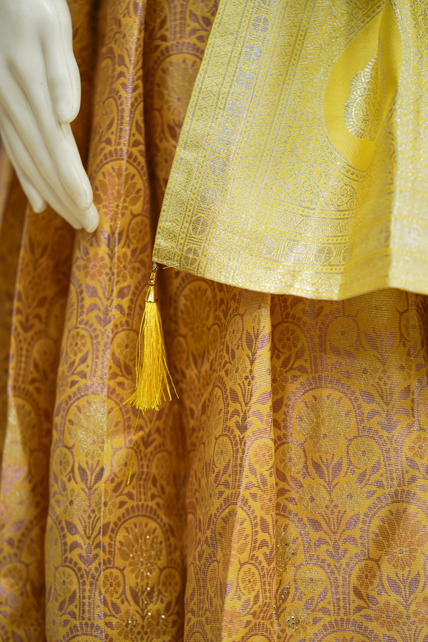 Yellow pattu long gown