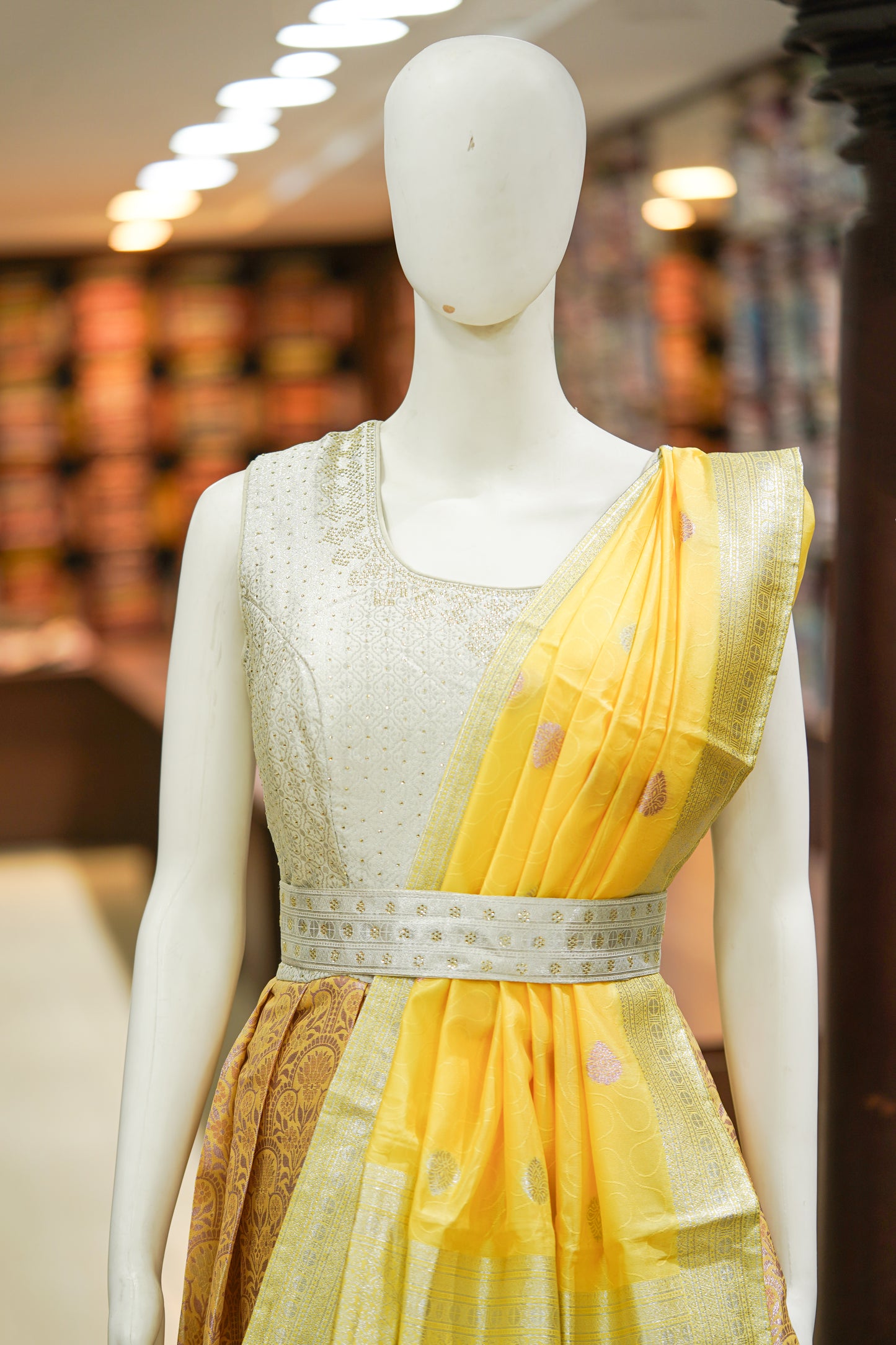 Yellow pattu long gown