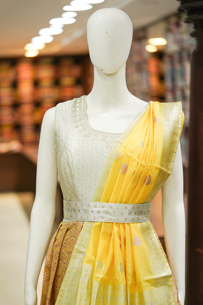 Yellow pattu long gown