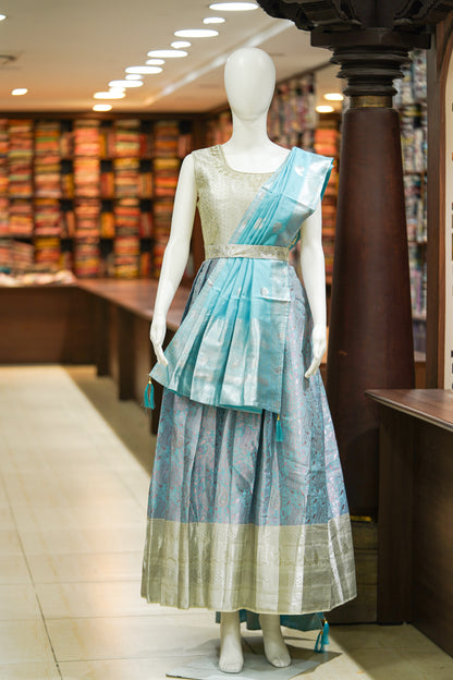 Blue pattu long gown