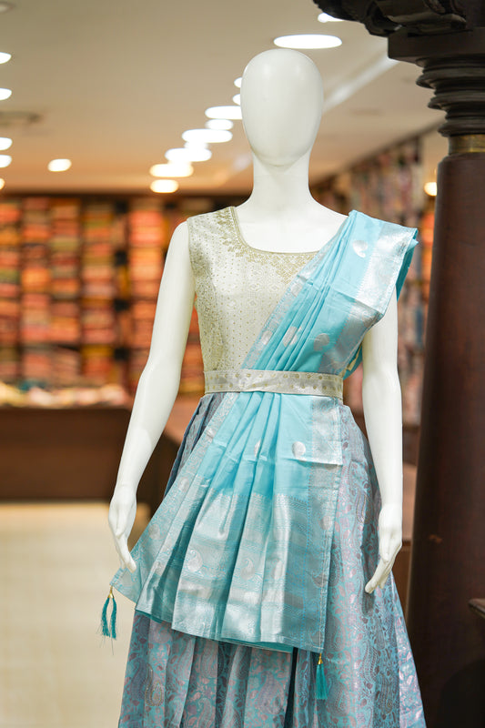 Blue pattu long gown