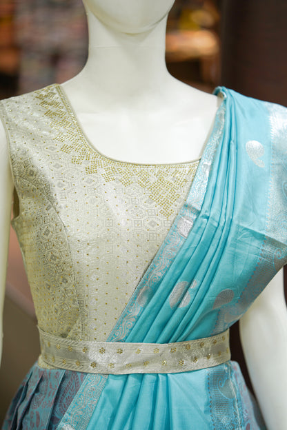 Blue pattu long gown