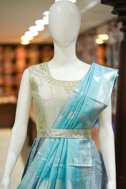 Blue pattu long gown