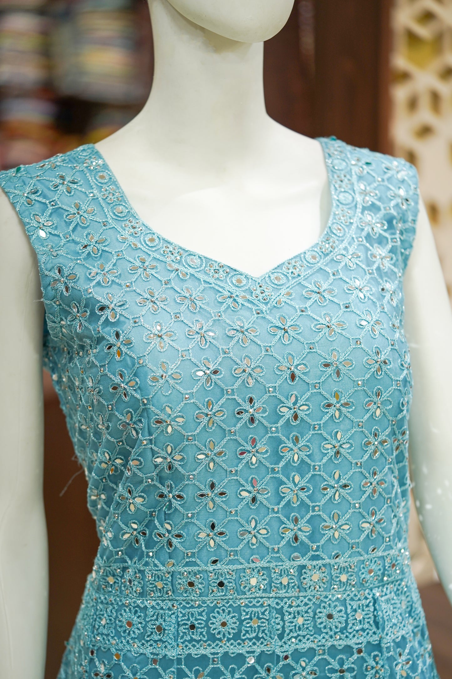 Blue net long gown