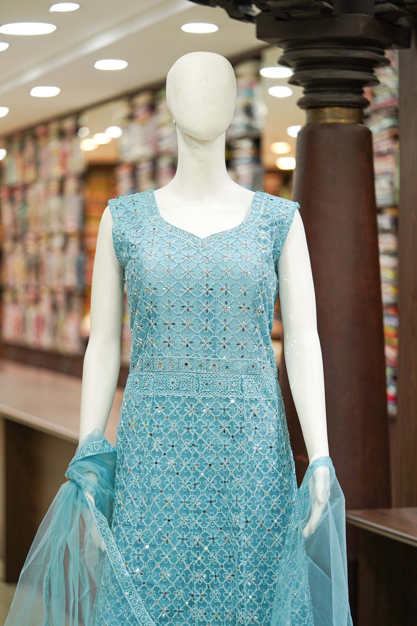 Blue net long gown