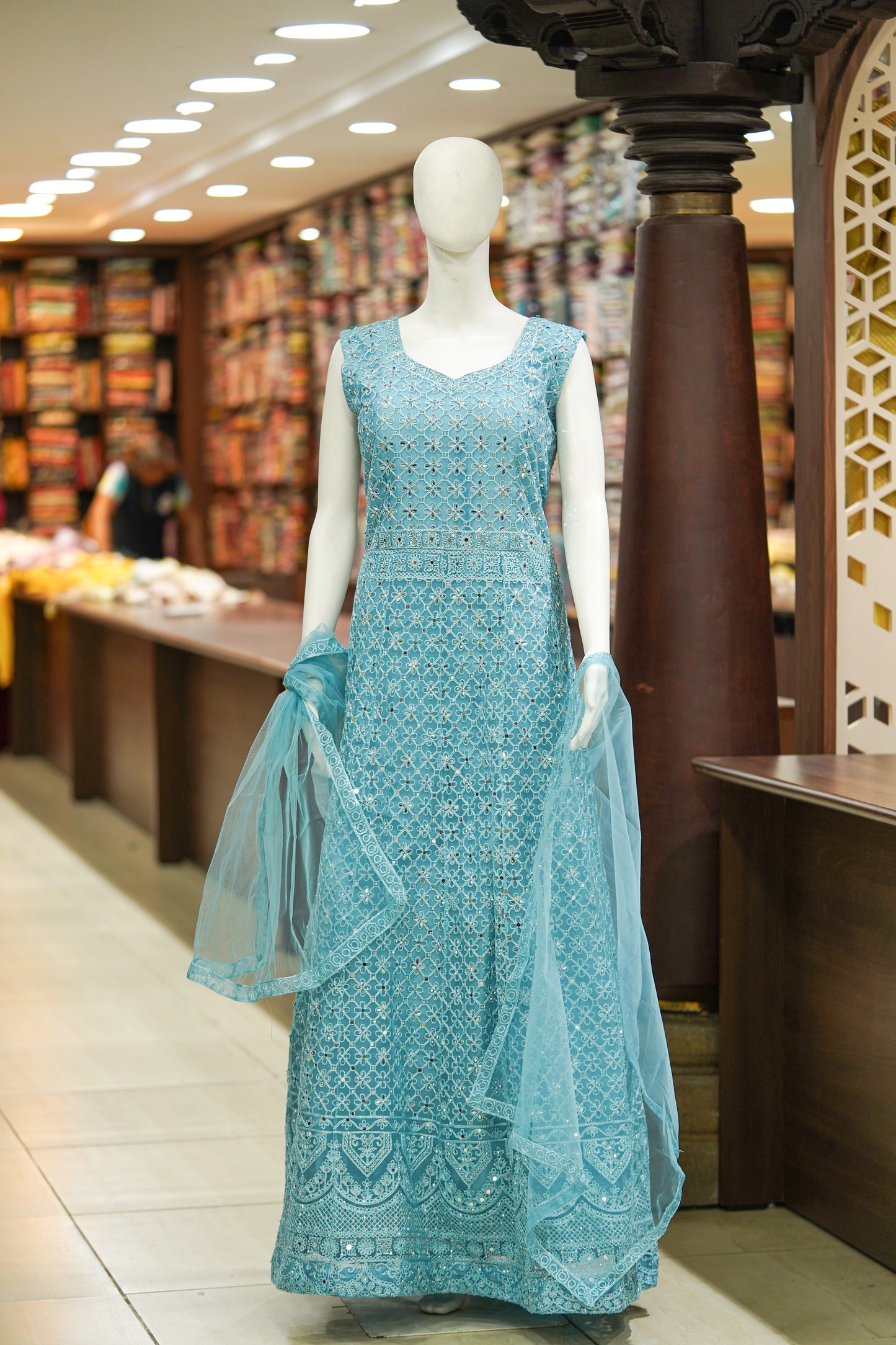 Blue net long gown