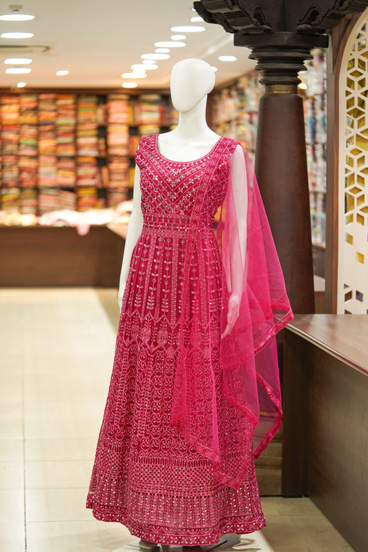 Red stonework long gown