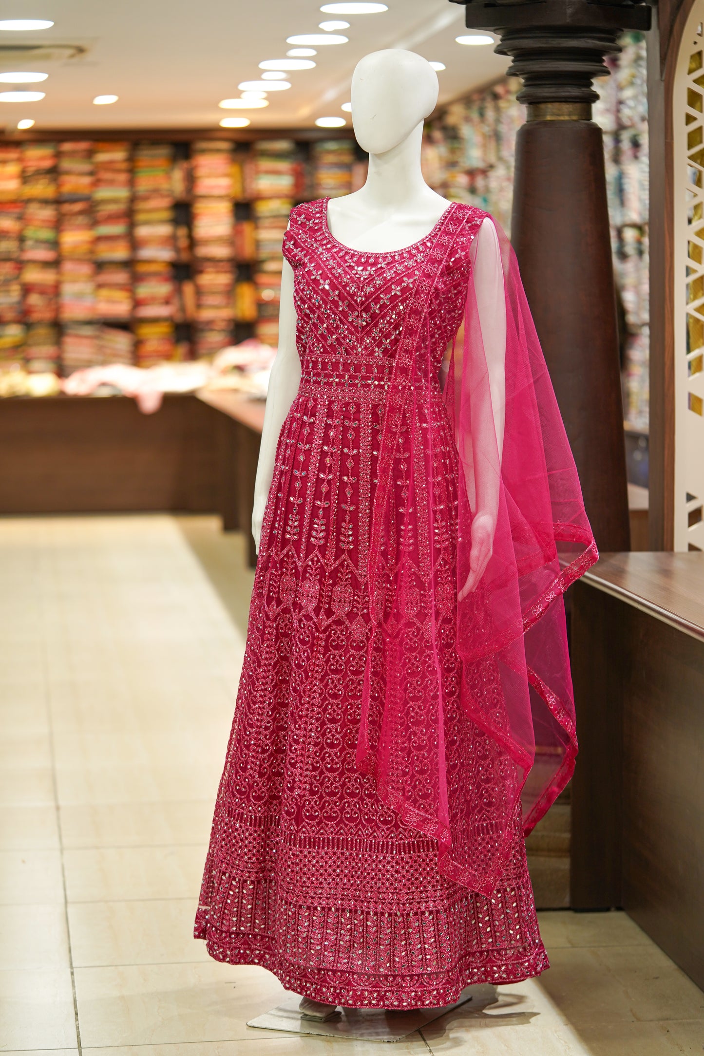 Red stonework long gown