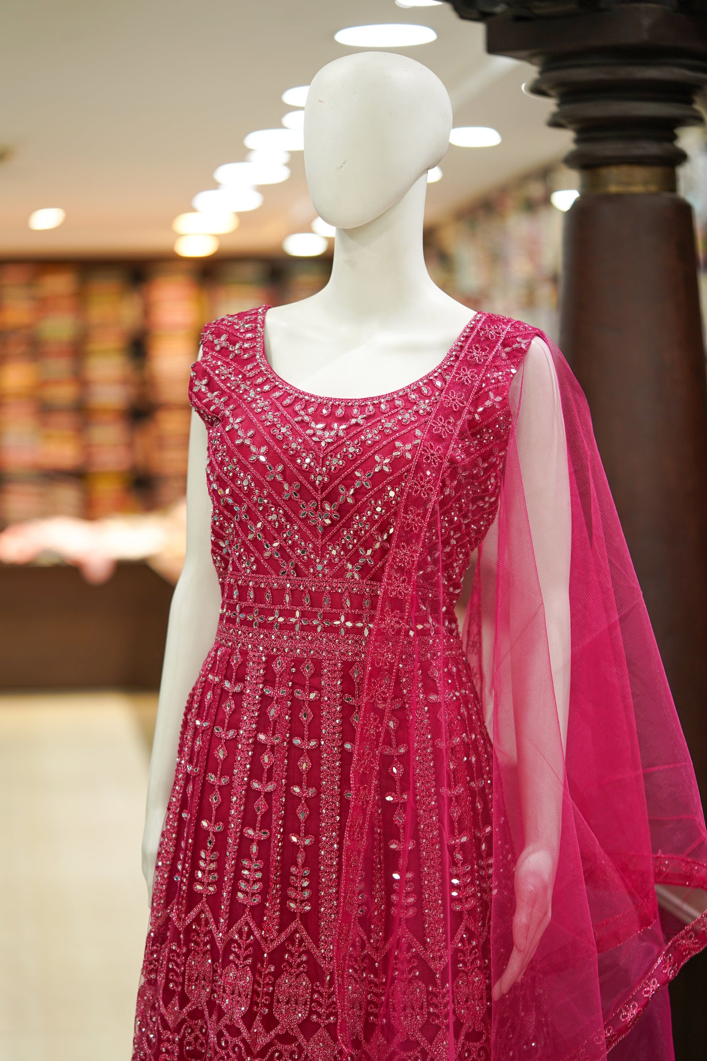 Red stonework long gown