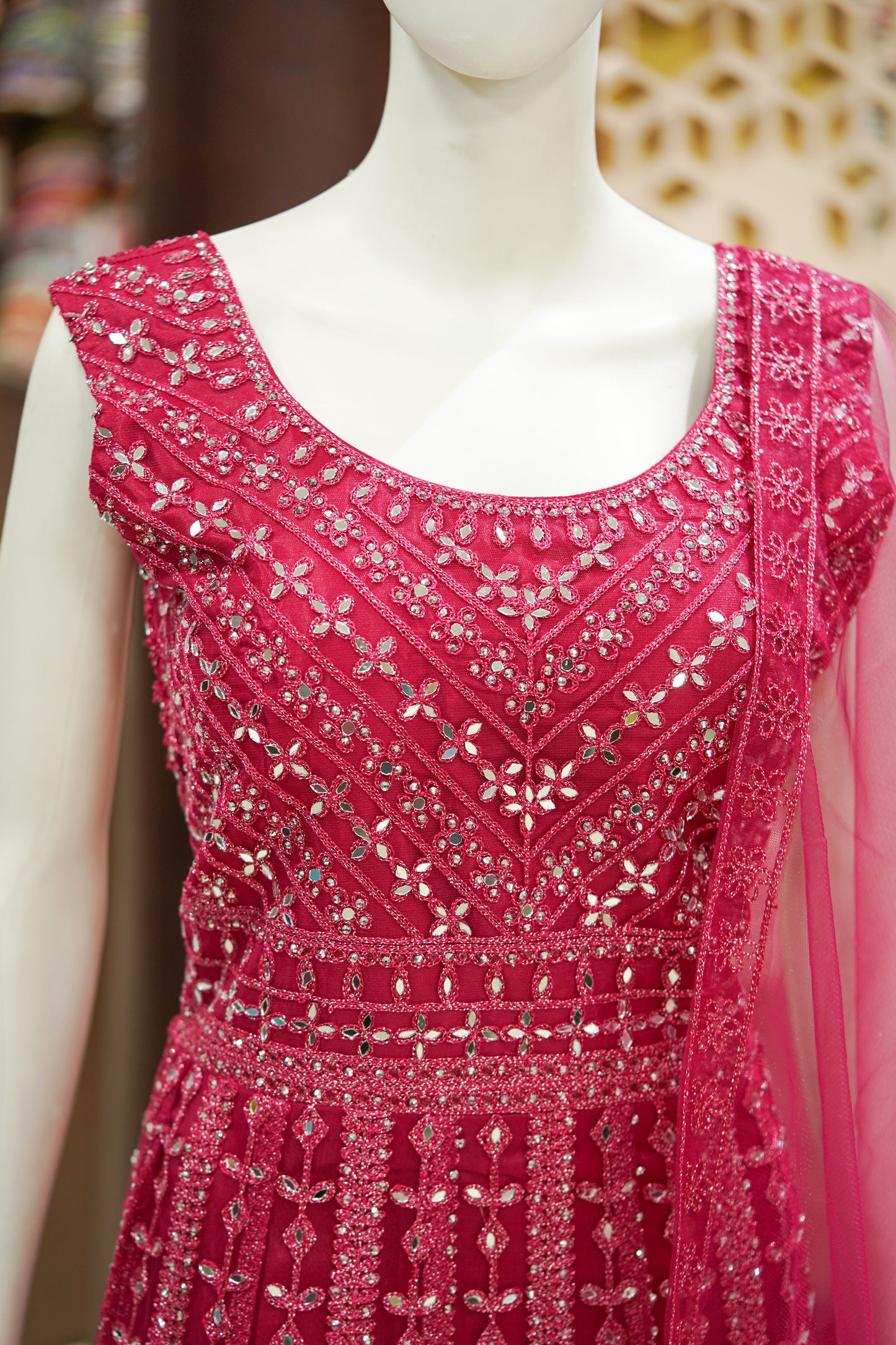 Red stonework long gown