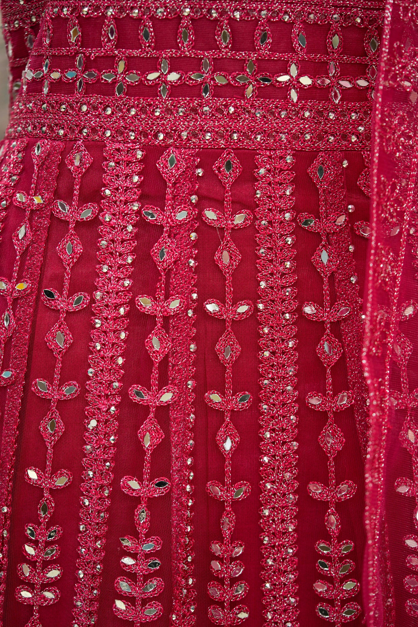Red stonework long gown
