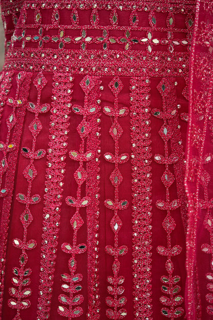 Red stonework long gown