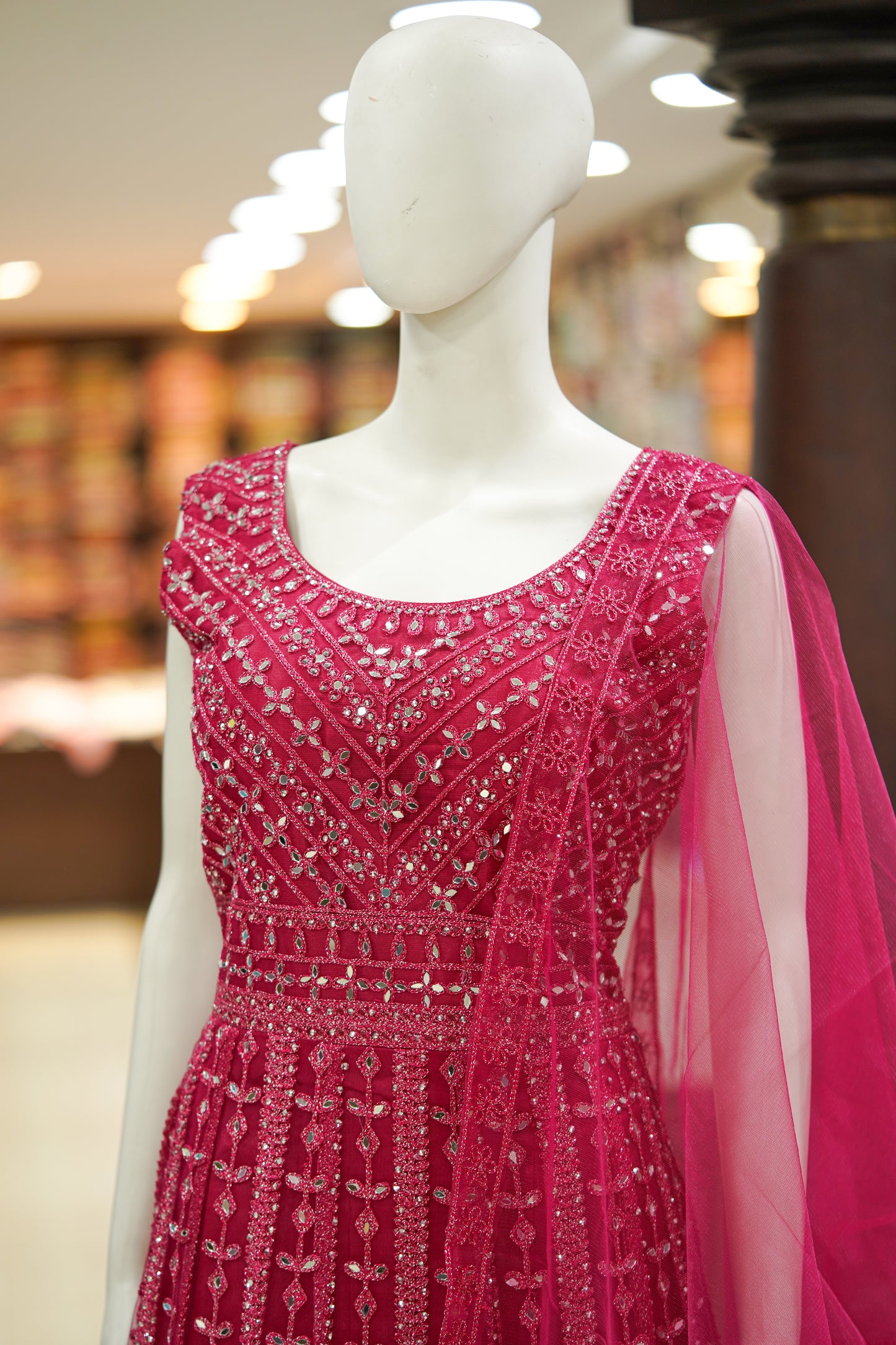 Red stonework long gown