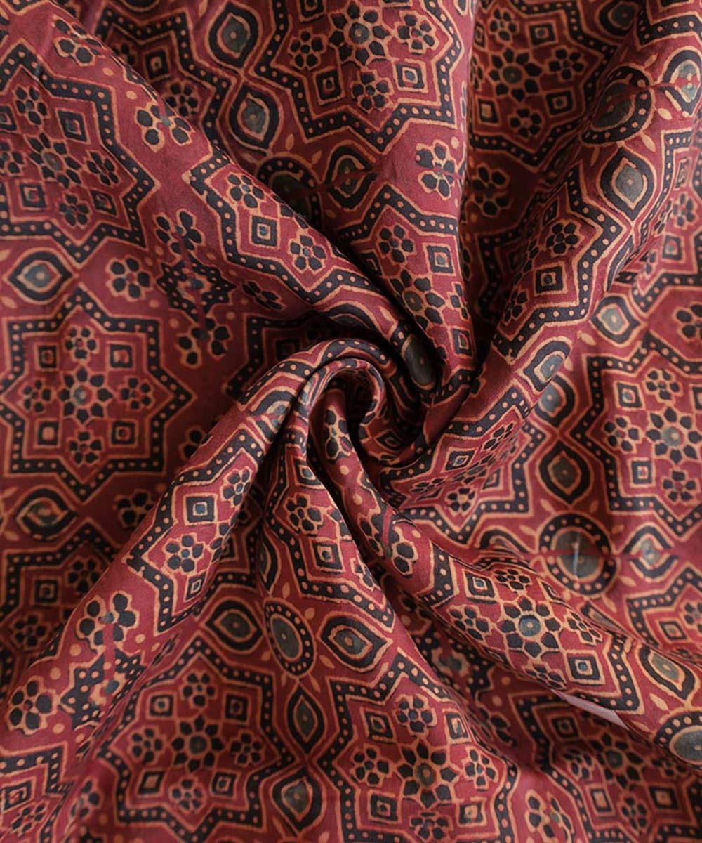 Red hand block print ajrakh modal fabric