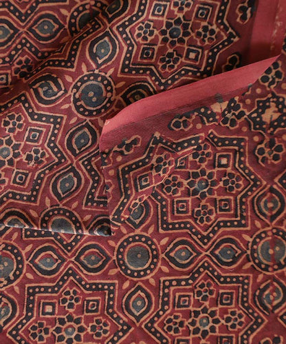 Red hand block print ajrakh modal fabric