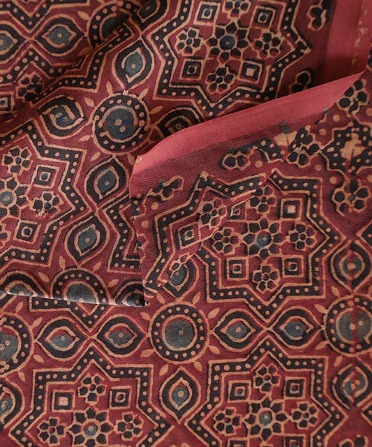 Red hand block print ajrakh modal fabric